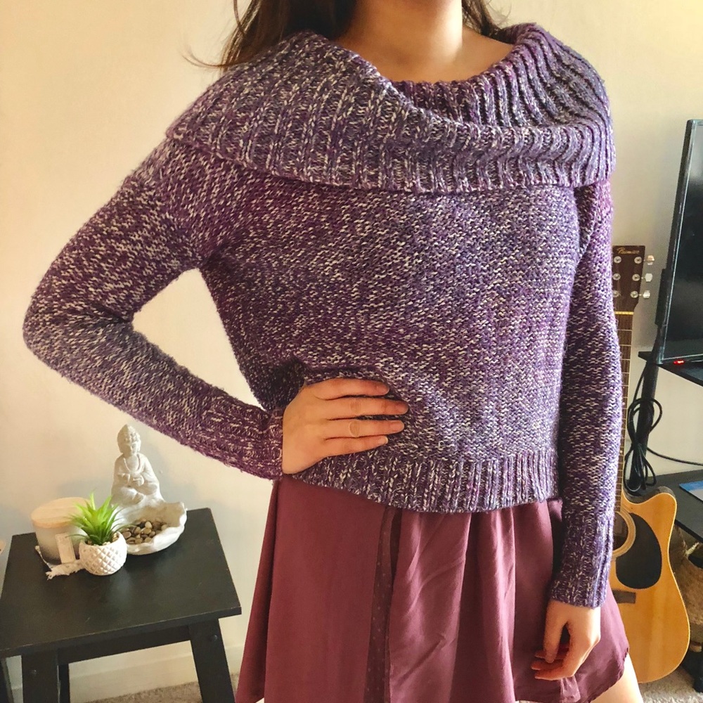 American eagle purple off shoulder sweater